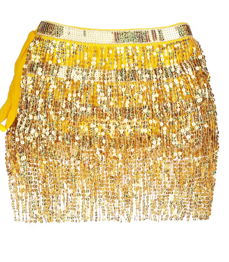 *daisysboutique* Women Belly Dance Skirt Fringe Skirts Sparkly Sequin Hip Scarf Party Costume (One Size, 1 Piece Gold) - Image 1